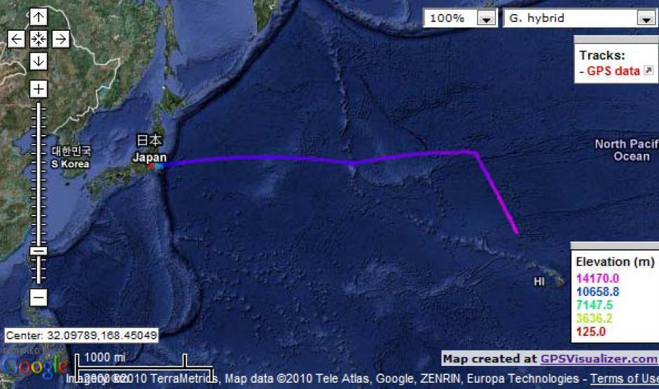 G-IV flight track on January 24, 21 Flight #3 Start: 8:9 UTC