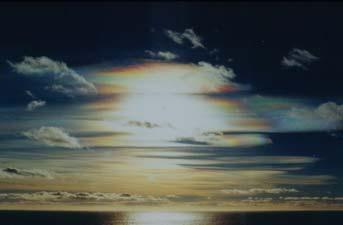 Corona around the moon iridescent clouds The corona is frequently seen in Aberdeen, when altostratus clouds drift across