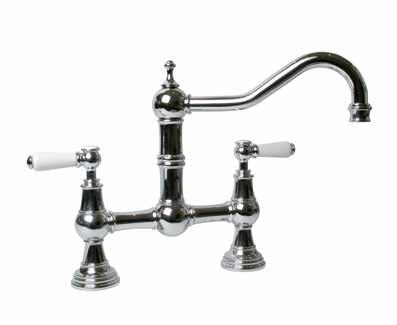 THE BRASSWARE COLLECTION HAMBLETON Deck mounted bridge mixer with porcelain levers and Shaws ceramic hot and cold indices, ¼ turn ceramic valves and extended length flexible