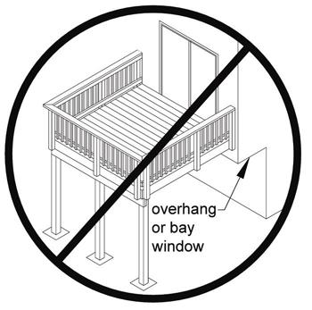 Figure 18: No Attachment to House Overhang LEDGER BOARD FASTENERS Deck ledger connection to band joist or rim board.