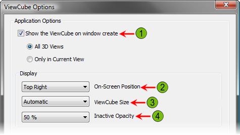 ViewCube Display Options The following options control the display and appearance of the ViewCube. Use this option to display the ViewCube.