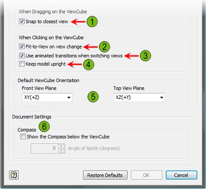 ViewCube Behavior Options The following options control the behavior of the ViewCube.