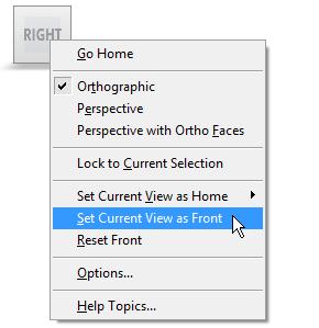 To redefine the current view as the Front view: Move the cursor to the ViewCube. Right-click the cube.