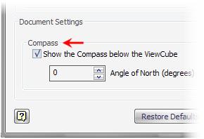 In the ViewCube Options dialog box, under Document Settings, place a check in the box next to the Show the Compass Below the ViewCube option. Click OK. 11. On the ViewCube, click Home View. 12.