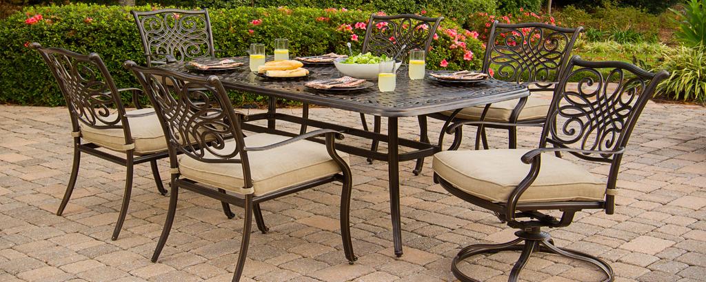 The Traditions Collection transforms any backyard into an elegant outdoor dining area with its superior quality and warm, rustic charm.