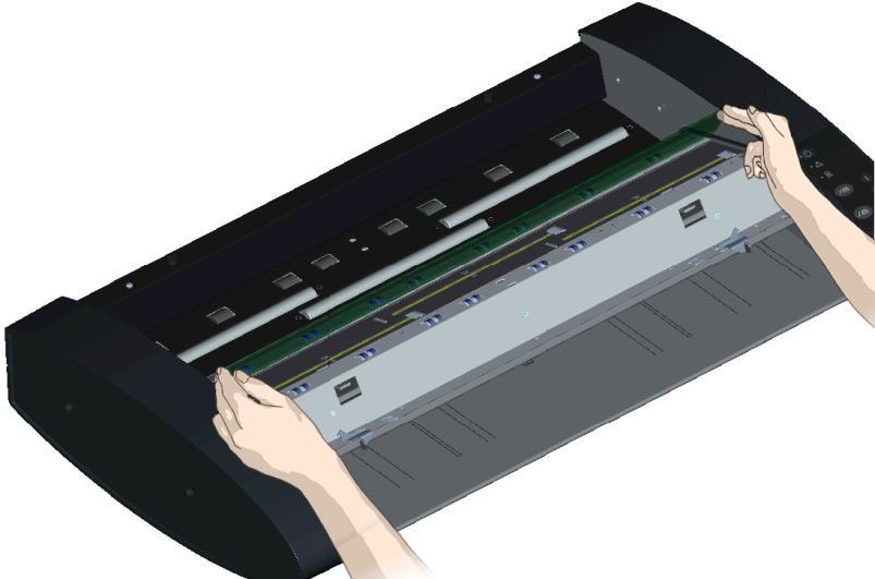 Take special care to avoid touching the glass plate s bottom surface which normally will not be cleaned during maintenance. 3. Stand at the front of the scanner as you hold the glass. 4.