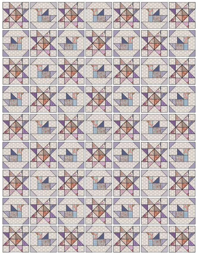 3 Fig B The quilt layout Cutting Out 2 For one Star block cut the following pieces (see Fig C for the measurements and Fig D for the fabrics used). From Fabric 1 cut four 2½in (6.4cm) squares.