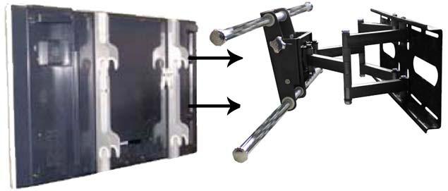 STEP 4: Hanging Flatscreen Device On Wall Mount With mounting brackets fastened to rear of flatscreen device, lift entire flatscreen display over silver crossbars of wall mount and - with the