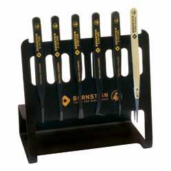 NEW 5-180 5-piece set of ESD plastic tweezers aligned on ESD tool holder Content: 5 Tweezers made of dissipative, glass fiber reinforced plastic, 120 mm straight, rounded tips, 2 mm wide straight, 3