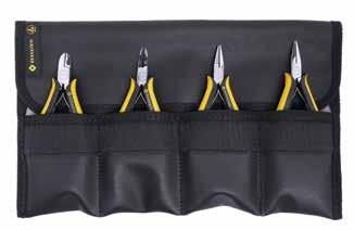 set consisting of: 3-633-15 3-634-15 PLIERS 5 pliers from the CLASSICline series lined up on the ESD tool holder VARIO for mounting or hanging Content: Side cutters Art.