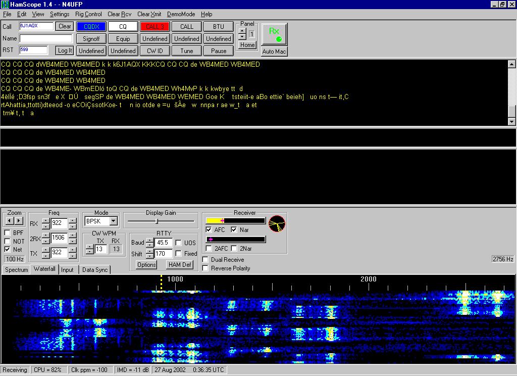 Bandwidth Utilization Bandwidth ~ 200 Hz Bandwidth ~ 40 Hz Waterfall display on the left shows several RTTY signals Waterfall display on the