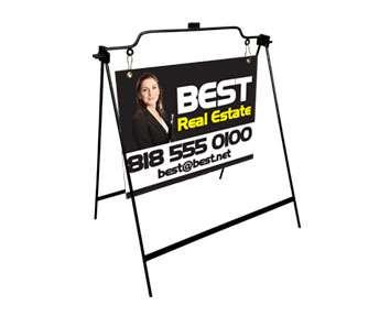 Sidewalk Sign - 24x18 Sign on Metal A-Frame Easy to assemble Sidewalk A-Frames hold 24" x 18" Coroplast Signs which hang conveniently from the top of the frame using the included clips.