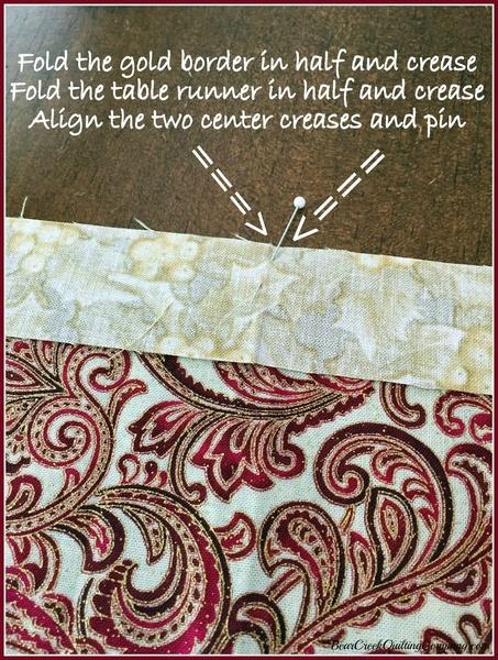 Whenever I must align a sash or border piece on a quilt top, I will always fold each in half (separately) and place a finger