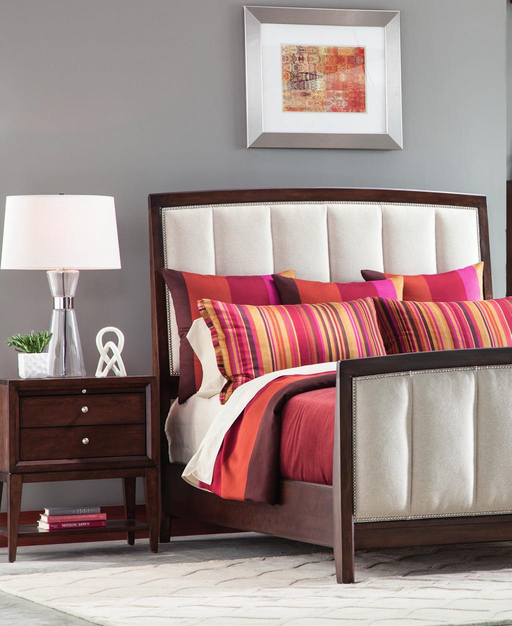 STUDIO 1904 COLLECTION As Shown: 85211-810 Night Stand and 85211-455 Upholstered 5/0 Panel Headboard. Upholstered 5/0 Panel Bed Headboard 85211-455 Timber Finish W64-1/2 D5 H61-1/2 in.