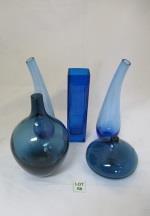 68 Five blue glass vases. 5 R 100.