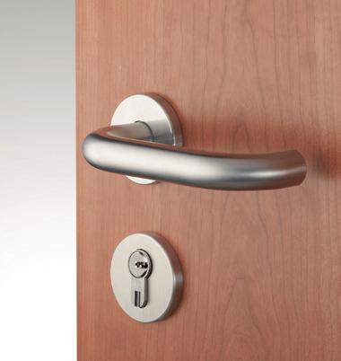 Straight Ø19mm round bar lever handle on rose with bolt through fixings at 38mm. Conforms to dimensional recommendations of BS 8300.
