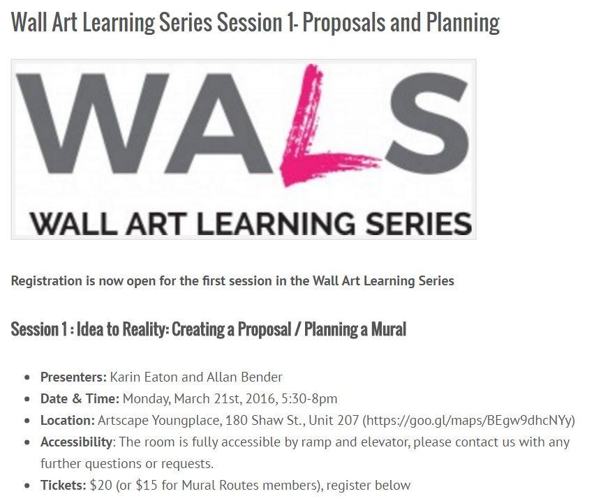 3. Wall Art Learning Series Individual workshops in all areas of mural art production and management