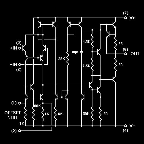 Internal circuitry of an operational amplifier Several transistors and resistors in one integrated circuit (IC) chip http://www.play-hookey.com/analog/op_amps/inside_741.