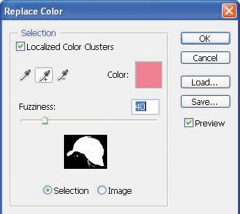 5 Select Localized Color Clusters. Then, using the Eyedropper tool ( ), click anywhere in the cap in the image window to sample that color.