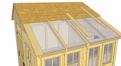 aligned with plywood of roof and Cap end slides under roof.
