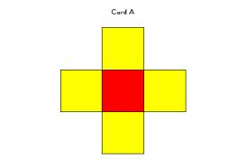 Turn the card over and encourage the children to use numbers to describe the image they saw: How many yellow/ red tiles did you see? How many tiles were there altogether? What did the image look like?