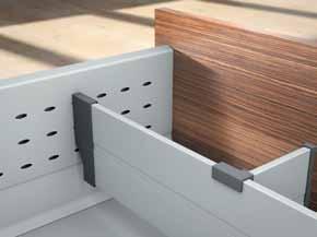 DRAWERS AND RUNNERS Blum ORGA-LINE for BOXSIDE drawers ORGA-LINE B for BOXSIDE pot drawers White Aluminium with Grey Connectors Suitable for D Height pot drawers with BOXSIDE Fixed positioning Kits
