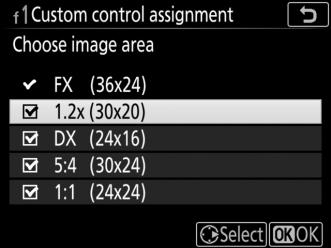 The functions that can be assigned to these controls are as follows: Option 1 w 9 n Q J Choose image area $ Shutter spd & aperture lock v 1 step spd/aperture w Choose non-cpu lens number y Active