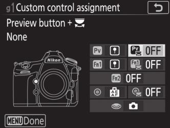 Press + Command Dials To choose the roles played by the following controls in combination with the command dials, highlight an option and press the center of the multi selector: 1 Pv button + y w Fn1