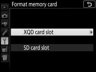 Format Memory Card To begin formatting, choose a memory card slot and select Yes. Note that formatting permanently deletes all pictures and other data on the card in the selected slot.