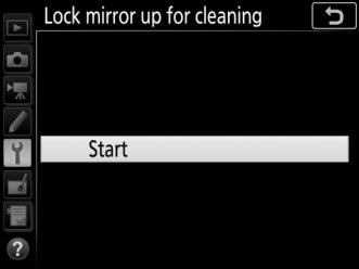 Lock Mirror up for Cleaning G button B setup menu Use this option to lock the mirror up so that dust that cannot be removed using Clean image sensor can be removed manually.