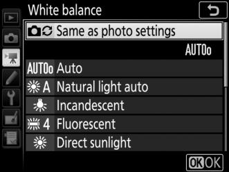 White Balance Choose the white balance for movies (0 50).