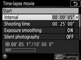 2 Adjust time-lapse movie settings. Adjust time-lapse movie settings as described below.