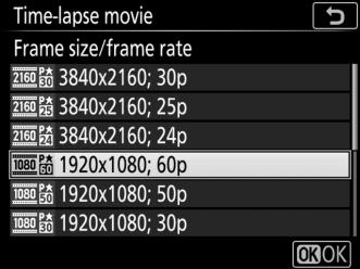 To choose the frame size and rate: Highlight Frame size/ frame rate and press 2.