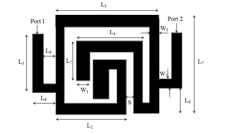 re. 5. Fig.5: Layout of proposed band pass filter The two open-circuited resonators are meandered to reduce the circuit size.