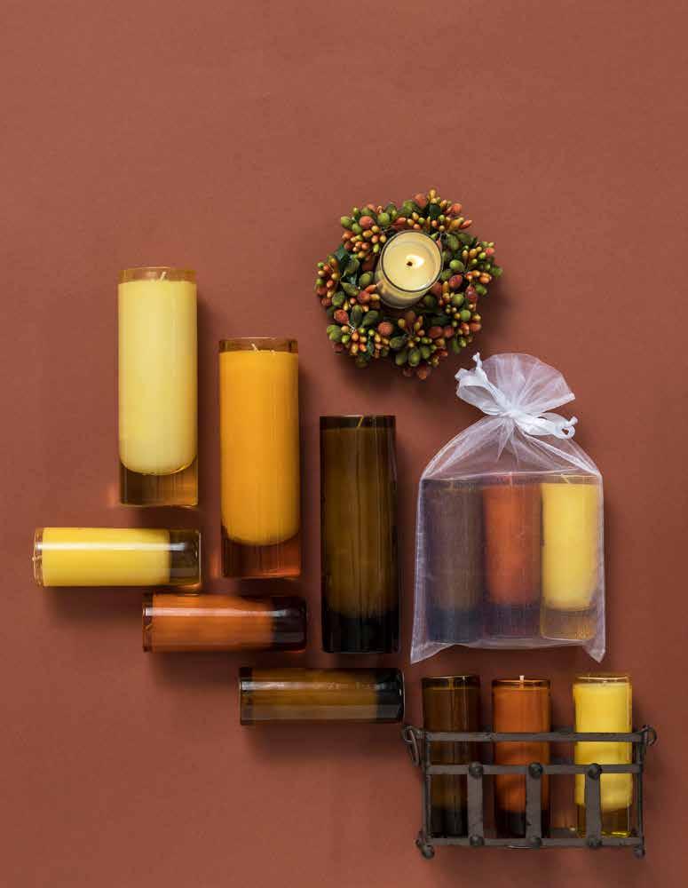 SEASONAL fall collection OUR FALL PRODUCTS ARE AVAILABLE IN ALL FRAGRANCES. A. VOTIVE & WREATH SET 24200FALL $6.50 / min. 6 / tester N/A / weight: 2 oz burn time 20 hours B.