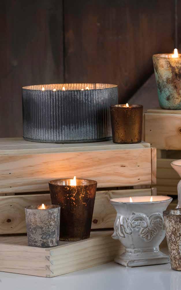LIVING DECORATIVE FILL COLLECTIONS FARMHOUSE CHIC Our cream-colored urns pair nicely with the rich, metallic texture of our patina votives and