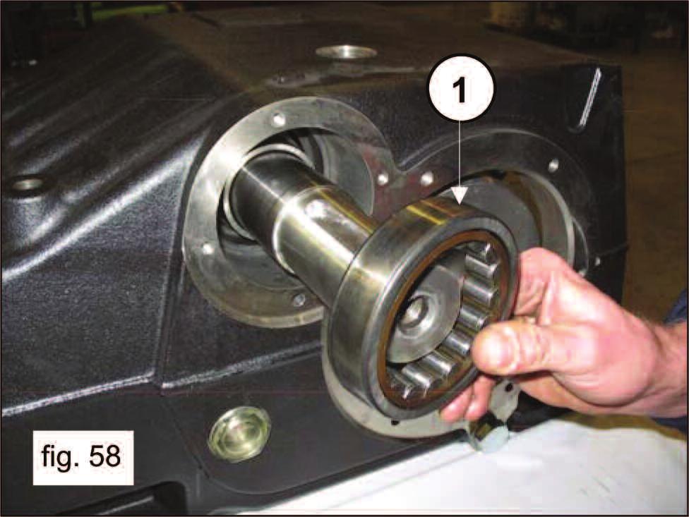Insert the pre-assembled PTO shaft into the casing (pos. 1, fig. 55).