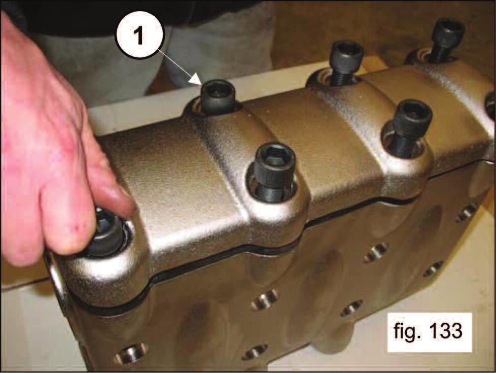 After insertion of the valve assemblies and the valve plugs is complete, replace the valve cover (pos. 1, fig.