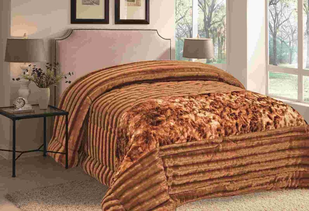 This long pile polyester mink comforter is filled with down alternative polyester.