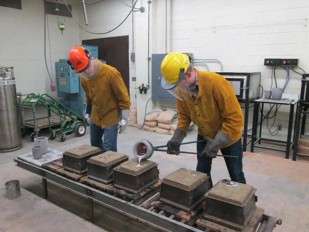 Casting the Parts in MSOE s Foundry Figure 13 Casting the finished parts in MSOE s foundry. Conclusions In past years MSOE students did sand molding in lab but did not use the SolidCast simulation.