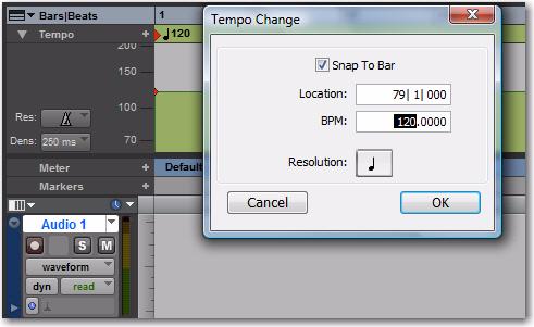 Changing the Tempo You can change the session tempo to speed up or slow down your song. To adjust the tempo do the following: Choose View > Rulers > Tempo. See where it says Tempo in the Edit window?