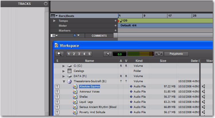Track List Tip: You can drag and drop video, plug-ins, and MIDI, too.