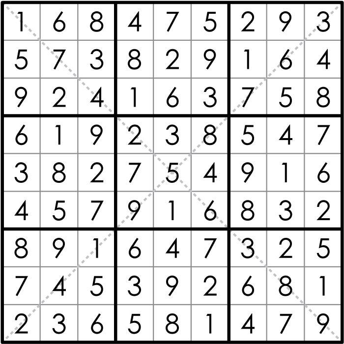 Answer: Enter the third row of digits, followed by the fifth row of digits. 6. Diagonal Sudoku (Wei-Hwa Huang) 10 points Follow Classic Sudoku Rules.