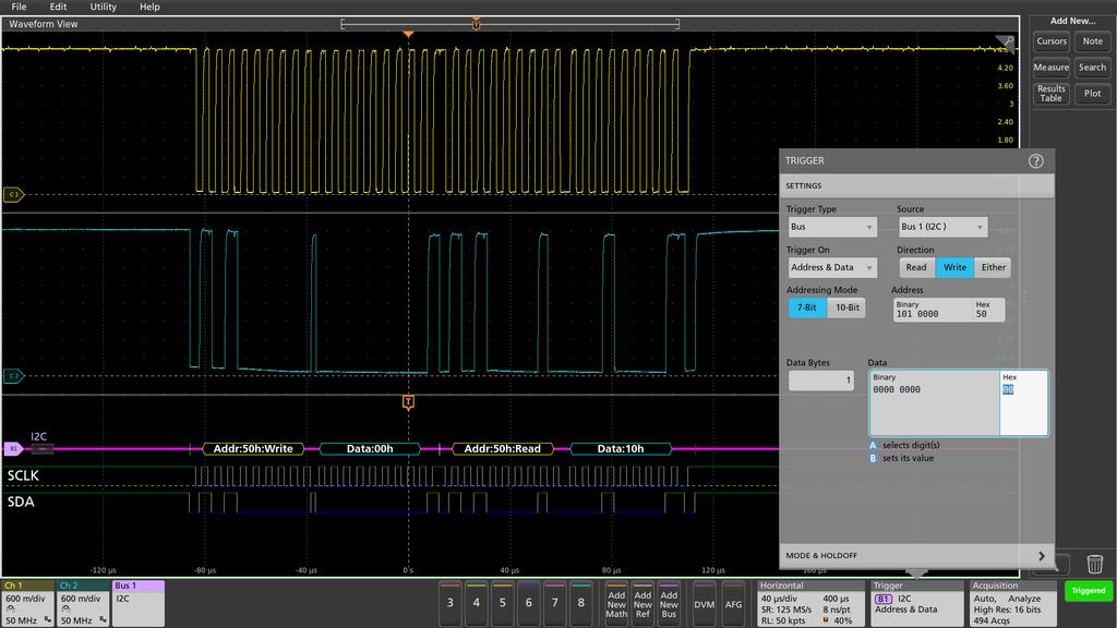 TRIGGERING ON THE I 2 C BUS When debugging a system based on one or more serial buses, one of the key capabilities of the oscilloscope is isolating and capturing specific events with a bus trigger.