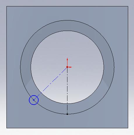 If the small circle is drawn without its centre point being aligned to the circular edge of the bore, this can be realigned by selecting both the edge of the bore