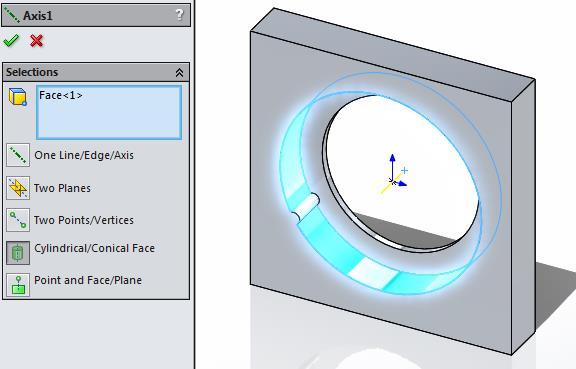 To aid the use of this tool a reference Axis will be added to the 3D part to pattern our feature around. 5.