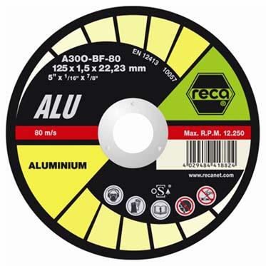 Specification AS 46-R-BF Art. No. Dia. mm Width. mm Bore 0670 021 230 230 2.5 22.2 Speed Durability RECA Specialist Metal Cutting Discs RECA Alu Range For the aluminium specialist.