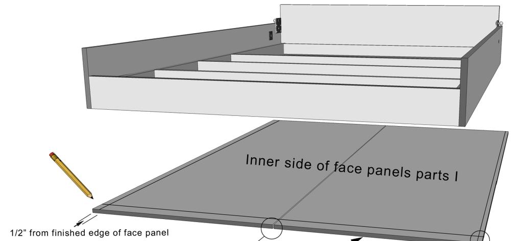 Construction Guide Queen, Double & Twin Vertical 25 Section 11: Mounting the Face Panel(s) to the Bed Frame Step 1 With the face panel(s) parts ( 1 face panel for Twin size)on a flat working surface,