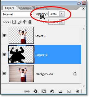 Step 10: Lower The Opacity Of The Shadow Finally, to reduce the intensity of the shadow, simply go up to the Opacity option in the top right corner of the Layers palette and lower the opacity of