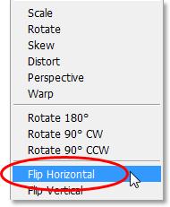 Selecting Flip Horizontal from Photoshop s Edit menu.